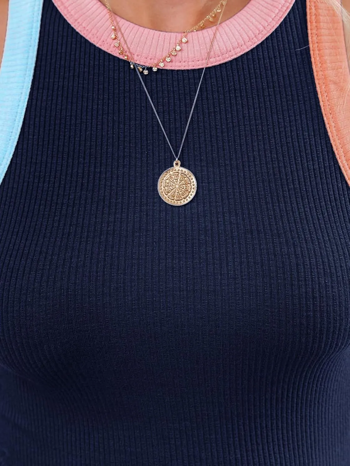 siliteelon Womens Colorblock Racerback Crew Neck Casual Basic Ribbed Fitted Tank Top Sleeveless Camis