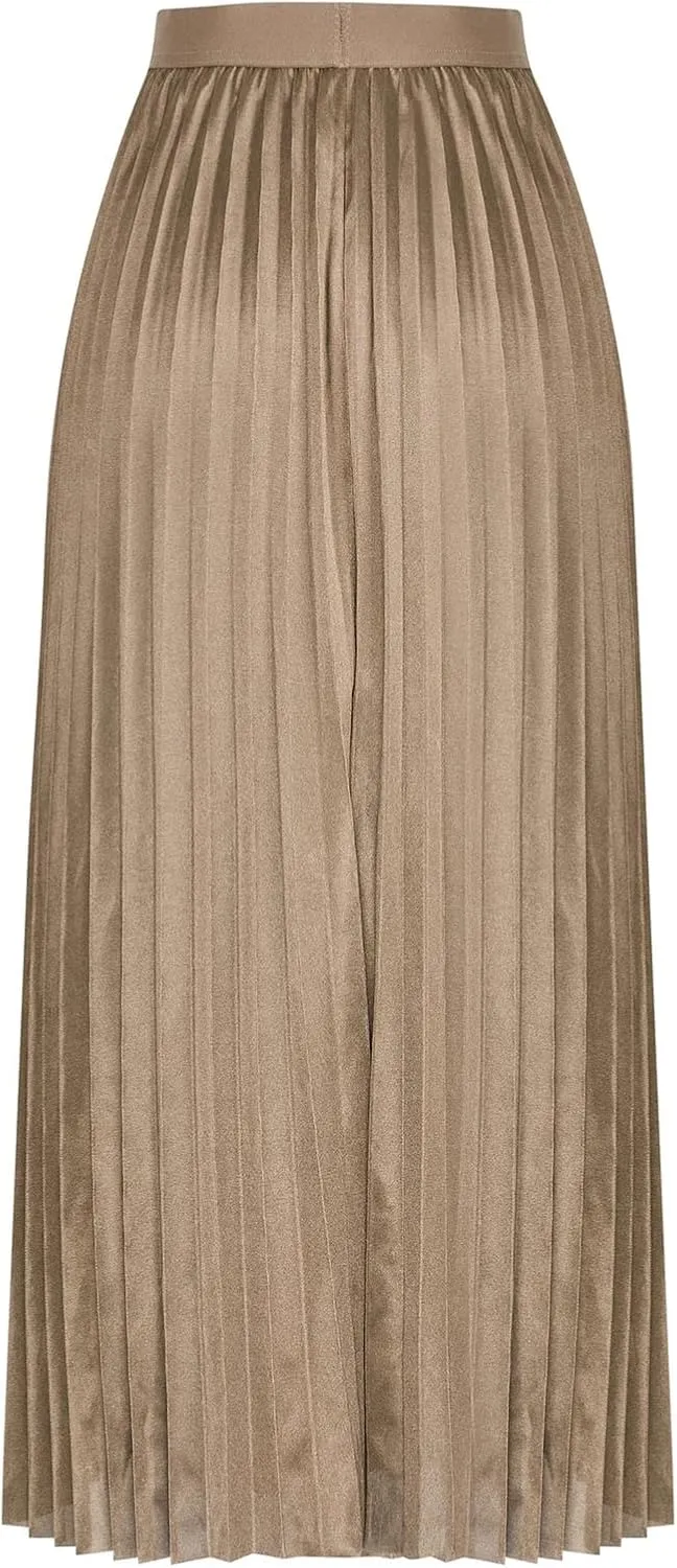 Skirt for Women Elastic Versatile High Waisted A-Line Satin Pleated Long Skirts Ladies Business Work Elegant Skirts