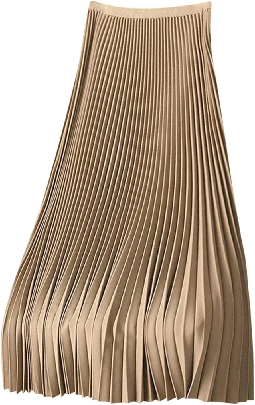 Skirt for Women Elastic Versatile High Waisted A-Line Satin Pleated Long Skirts Ladies Business Work Elegant Skirts