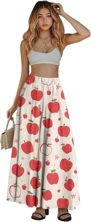 Skirts for Women Long Length High Waisted Pleated Midi Skirt with Pockets Breathable Boho Long Maxi Skort Plus Size