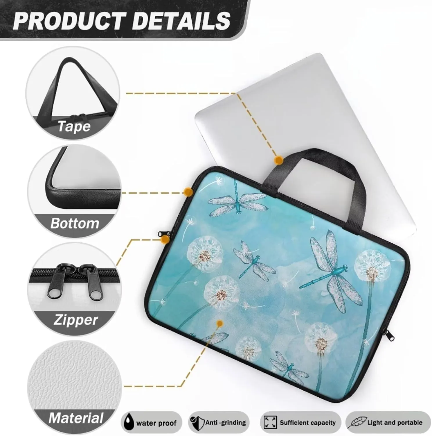 Slim Laptop Carrying Case PU Leather Tablet Computer Protective Bag Versatile for Office & College