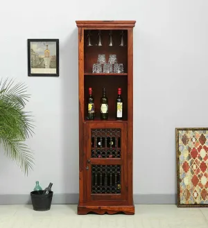 Solid Hard Wood Sheesham Wood Bar Unit In Honey Oak Finish