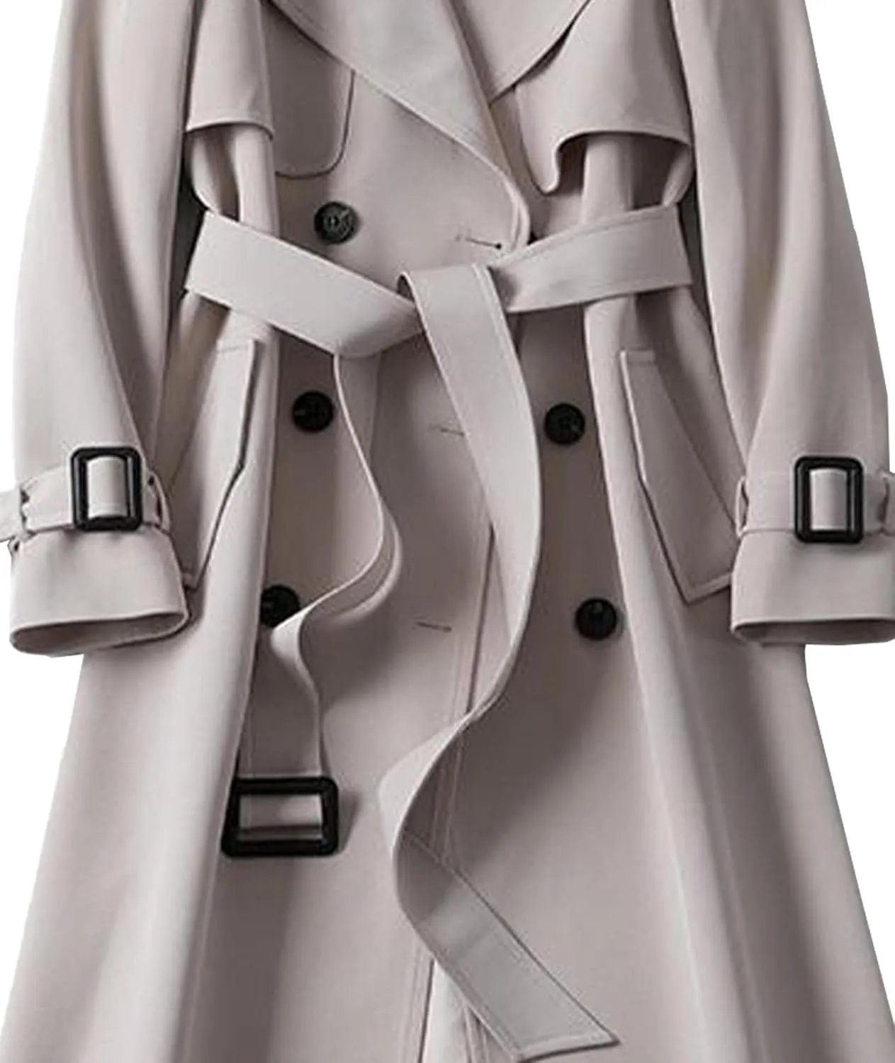SOMTHRON Women's Double Breasted Long Trench Coat Belted Notch Lapel Overcoat Windproof Classic Outerwear