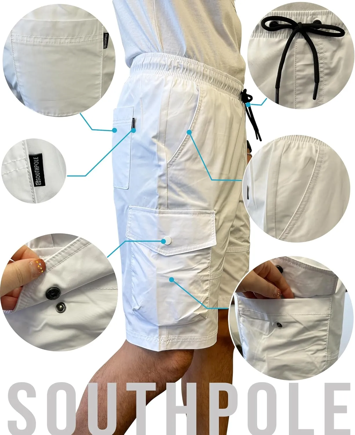 Southpole Men's Tech Woven Nylon Cargo Shorts, Quick Dry, Lightweight, Adjustable Waist