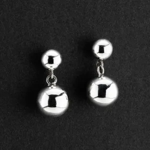 Sterling Silver Double Ball Drop Earrings