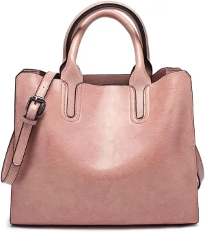 Stylish Pink Leather Satchel Handbag for Women - Versatile Tote, Crossbody, and Shoulder Bag