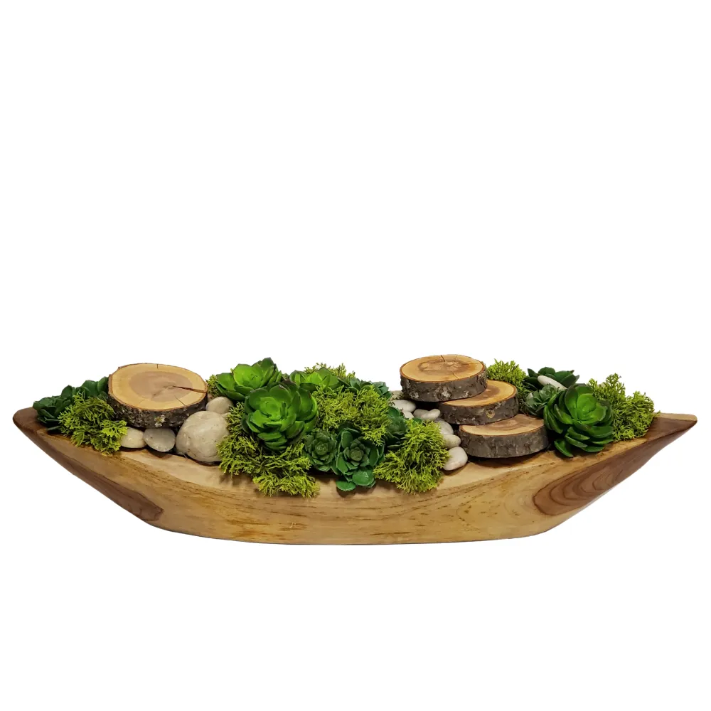 Succulents with Wood Slices and Rocks in Container FD:5.5"H