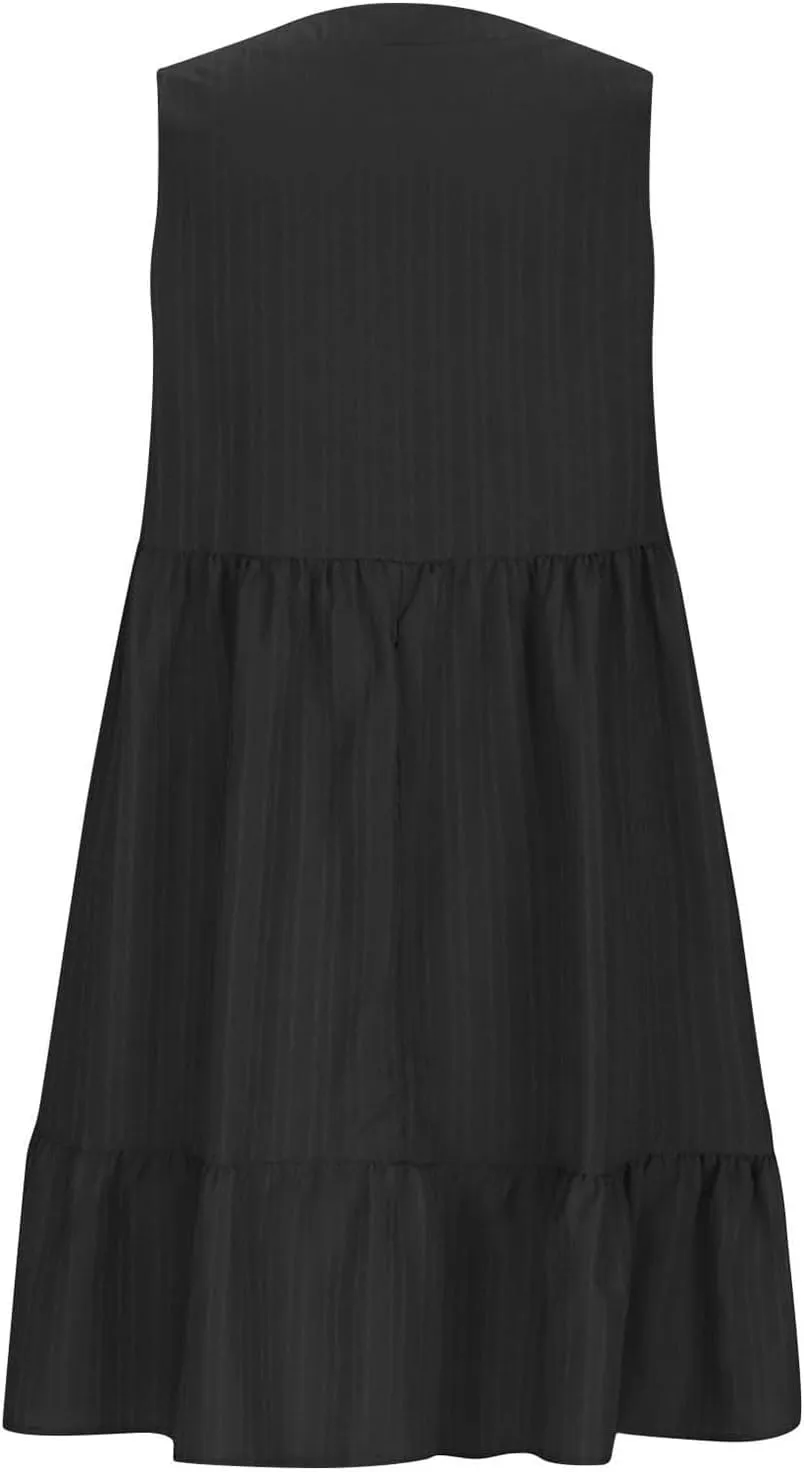 Summer Dresses for Women 2025 Sleeveless v Neck Mini Shirt Dress Casual Pleated Boho Ruffle A Line Swing Sundresses