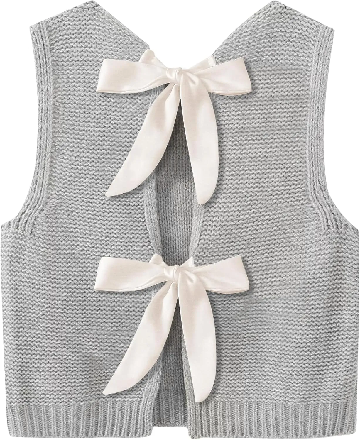 Sweater Vest for Women Summer Tops Bow Tie Back Knitted Tank Tops Casual Crop Cardigan Vest