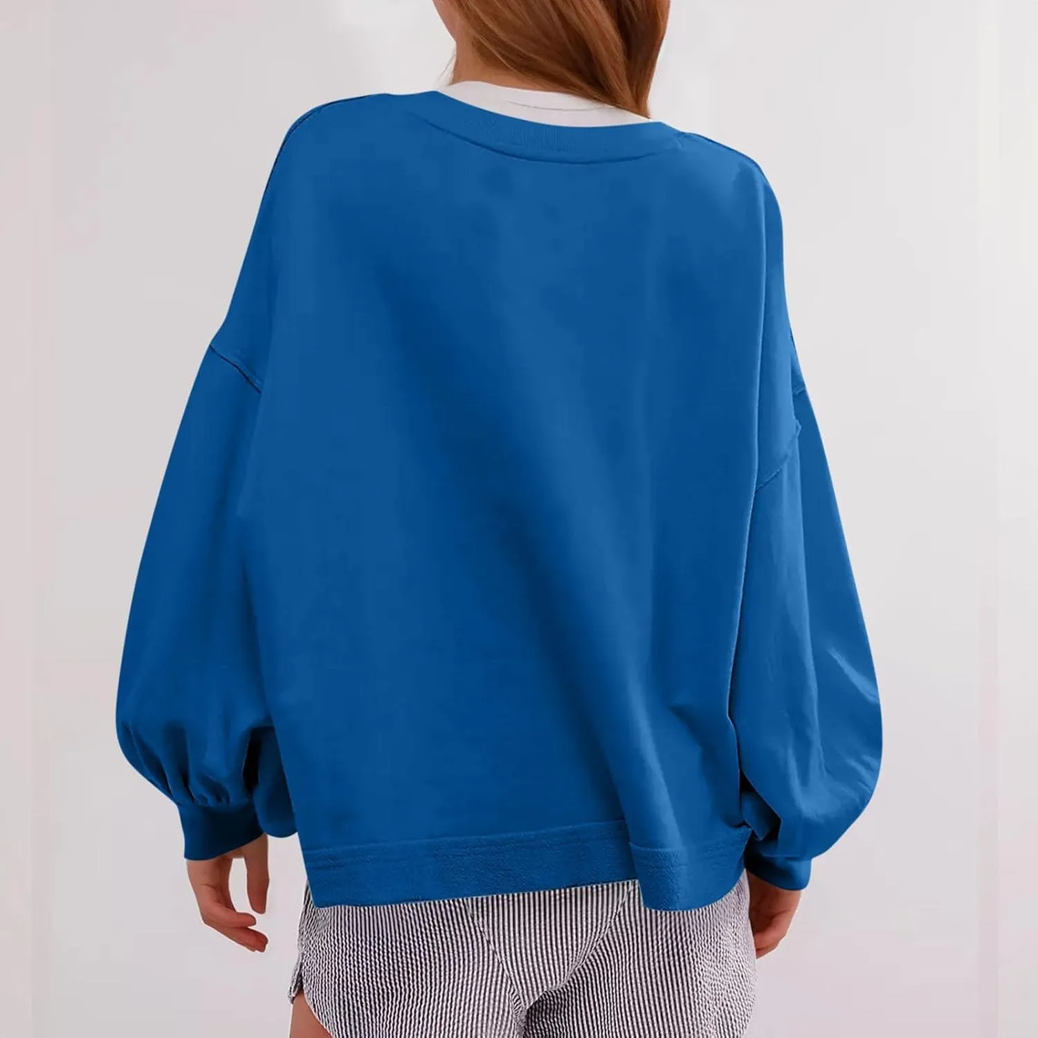 Sweatshirt for Women Cropped Drop Shoulder Pullover Classic Solid Color Loose Fit Tops Daily Dressy Casual Hoodie