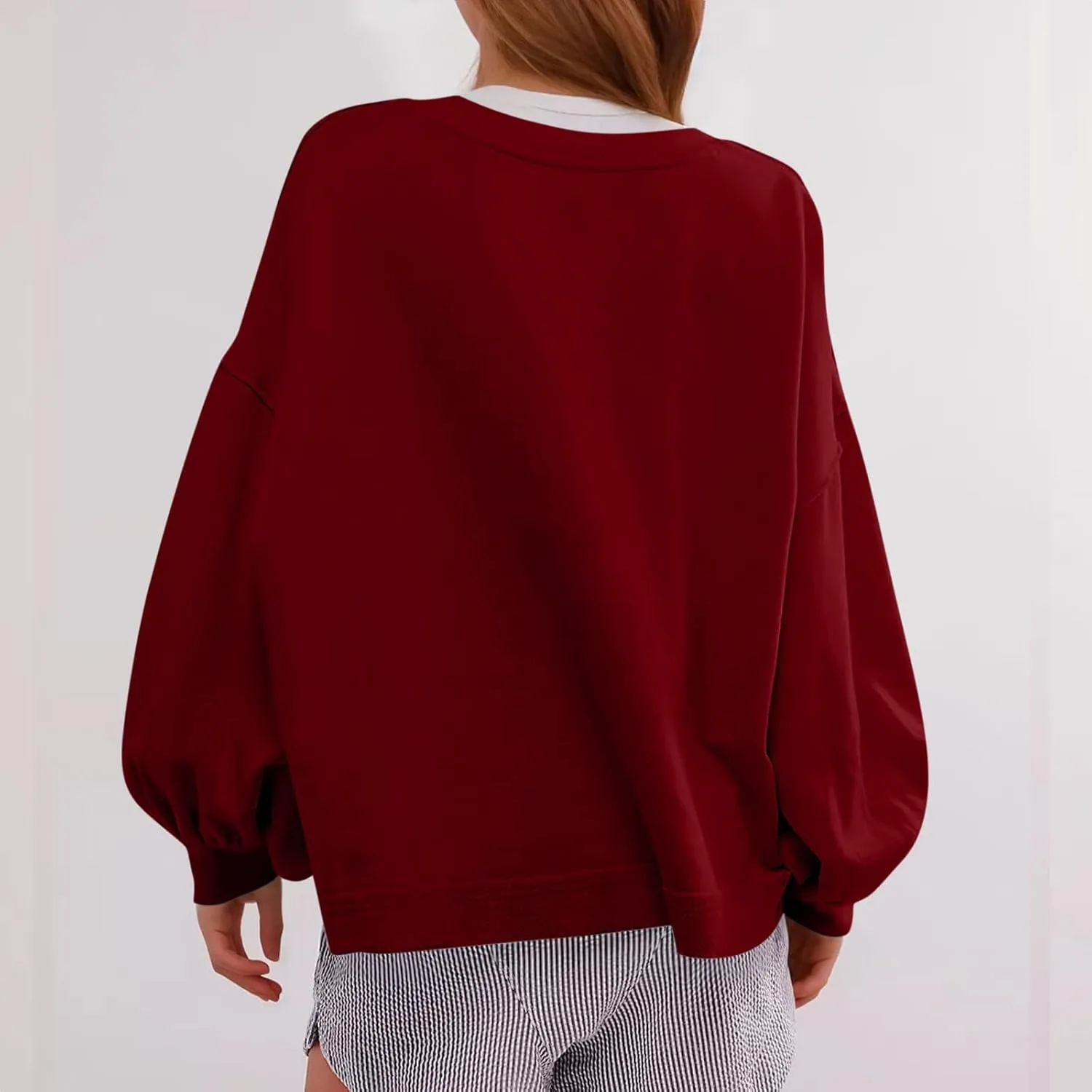 Sweatshirt for Women Cropped Drop Shoulder Pullover Classic Solid Color Loose Fit Tops Daily Dressy Casual Hoodie
