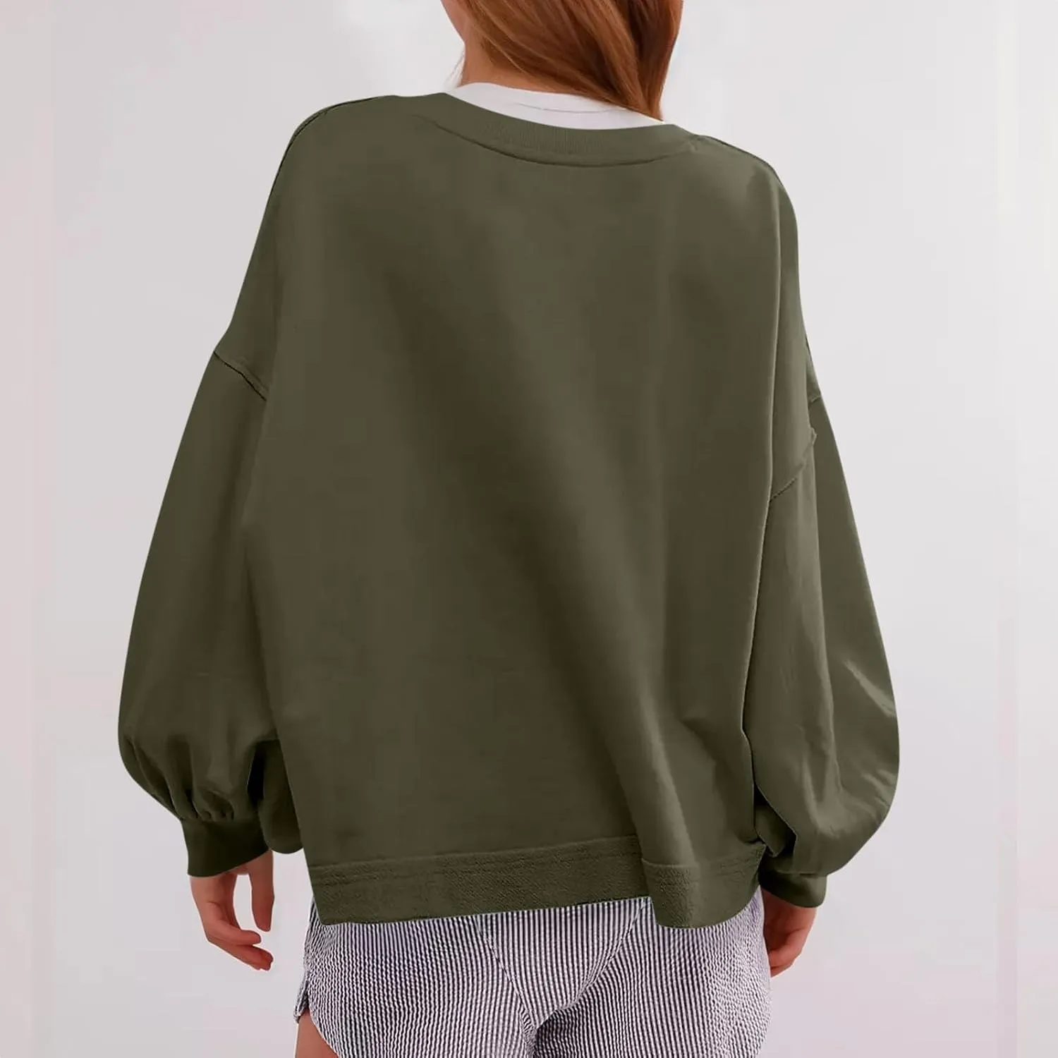 Sweatshirt for Women Cropped Drop Shoulder Pullover Classic Solid Color Loose Fit Tops Daily Dressy Casual Hoodie