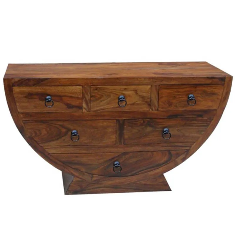 Takat Metal Jali Natural Solid Wood Half Bowl 6 Drawer Chest of Drawers