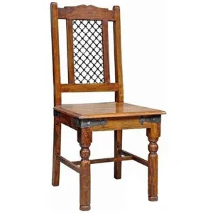 Takat Metal Jali Natural Solid Wood Rawat Chairs x2