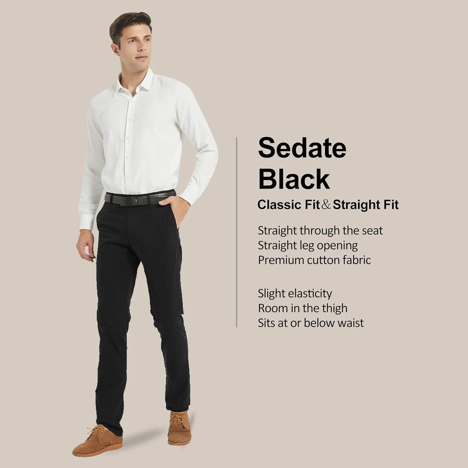 Taloyone Men's Straight Fit Stretch Classic Fit Slim Flat-Front Golf Chino Pant