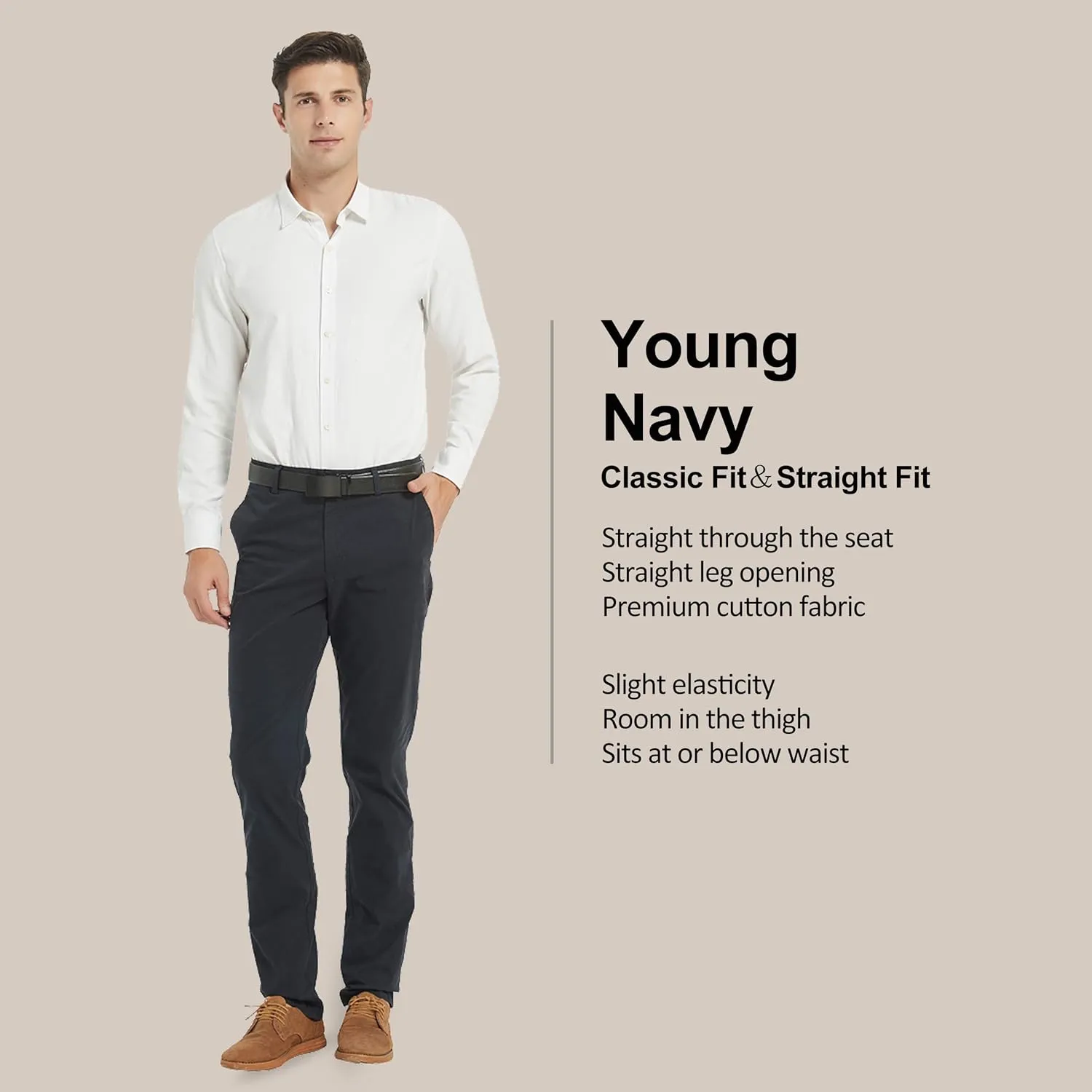 Taloyone Men's Straight Fit Stretch Classic Fit Slim Flat-Front Golf Chino Pant