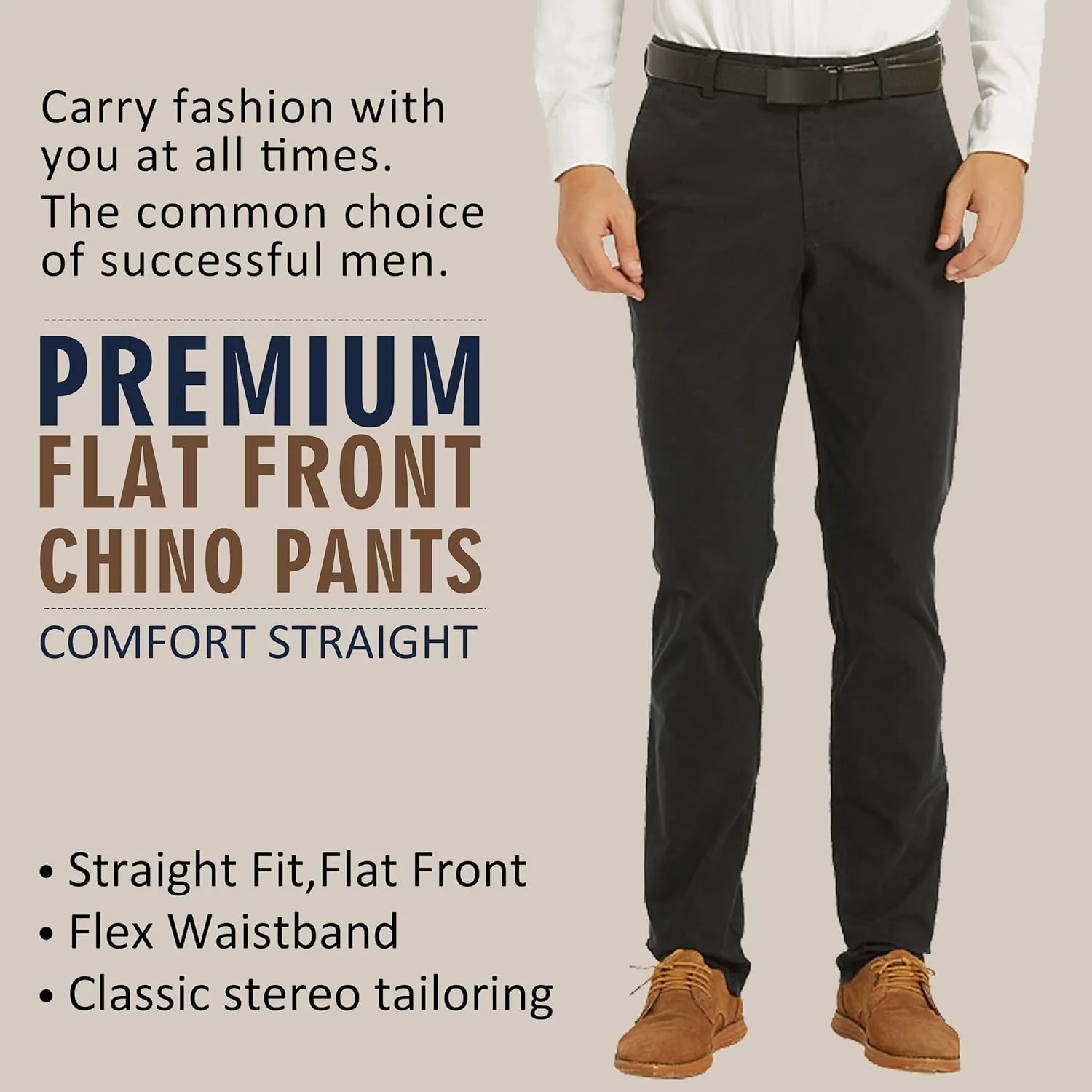 Taloyone Men's Straight Fit Stretch Classic Fit Slim Flat-Front Golf Chino Pant