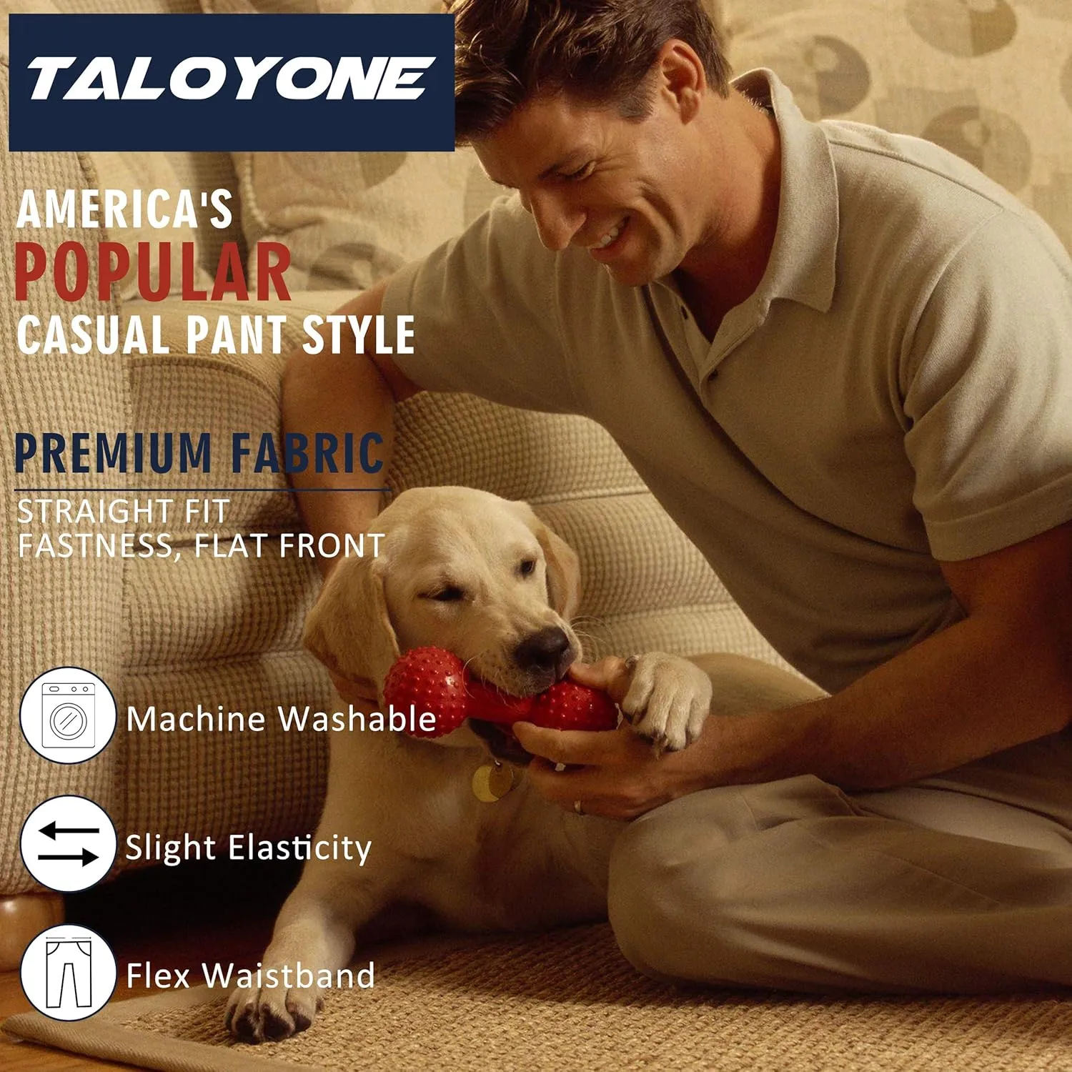 Taloyone Men's Straight Fit Stretch Classic Fit Slim Flat-Front Golf Chino Pant
