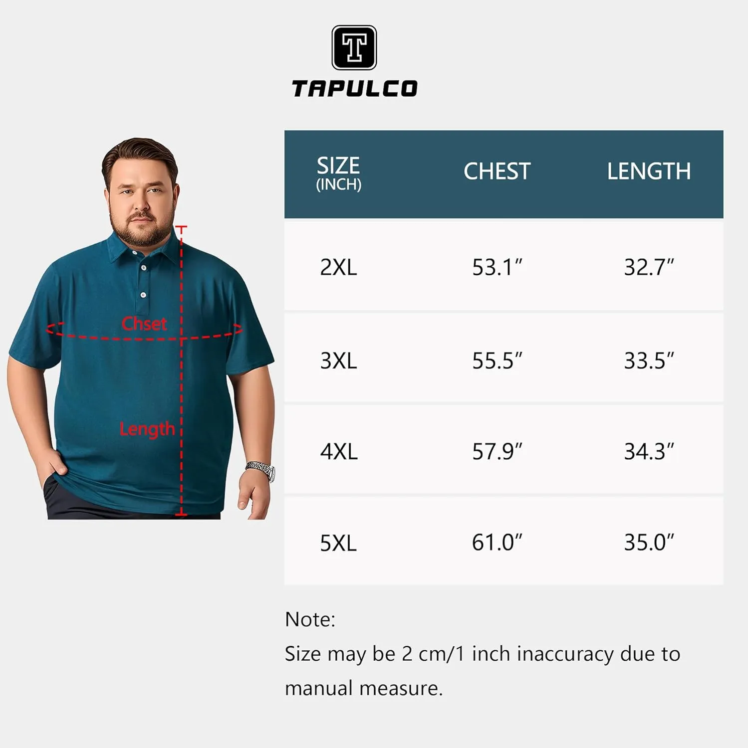 TAPULCO Men's Big and Tall Golf Polo Shirt Moisture Wicking Casual Lightweight Breathable Performance Shirts (2XL-5XL)