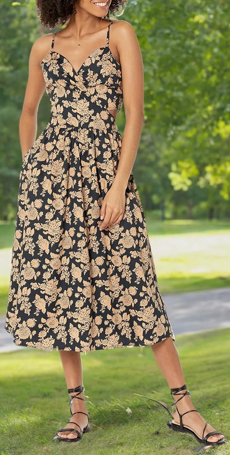 The Drop Women's Makenna Strappy Cross-Front Smocked-Back Midi Dress