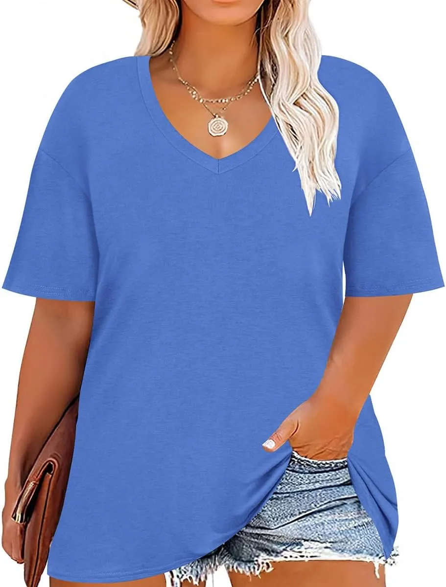 TIYOMI Plus Size T Shirt for Women Short Sleeve Basic Casual Classic Tops Summer Blouse XL-5XL 14-28