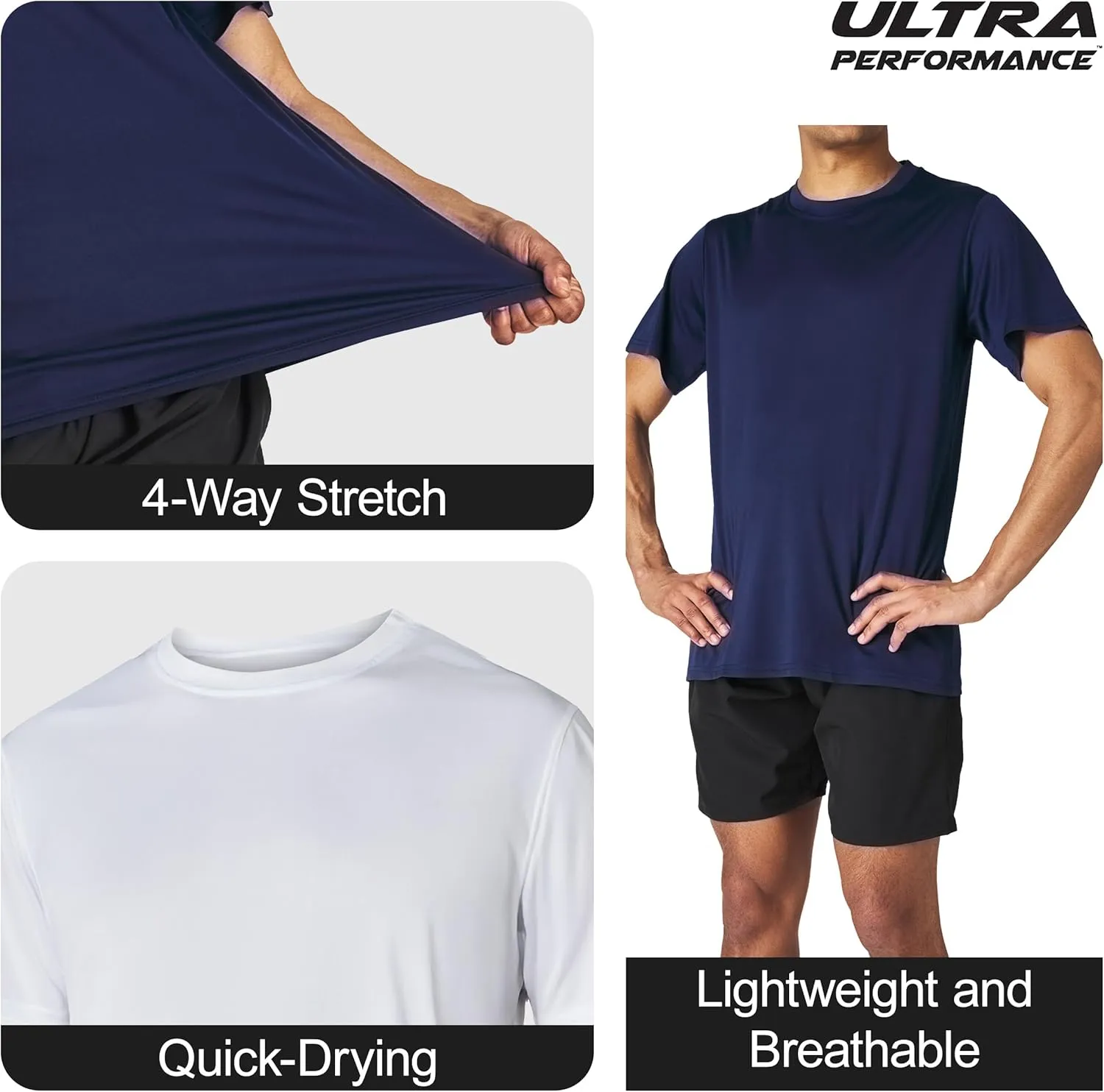 Ultra Performance Mens Dry-Fit Shirts 2 Pack Workout Gym T-Shirts, Athletic Tees for Men, Multipack Training Tops