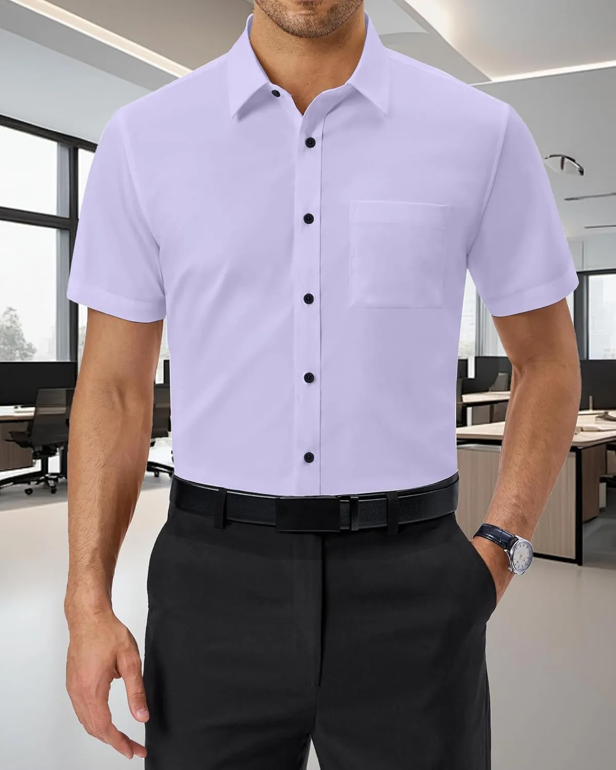 UOUA Men's Button Down Short Sleeve Dress Shirts Wrinkle Free Business Shirt Summer Casual Top