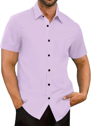 UOUA Men's Button Down Short Sleeve Dress Shirts Wrinkle Free Business Shirt Summer Casual Top