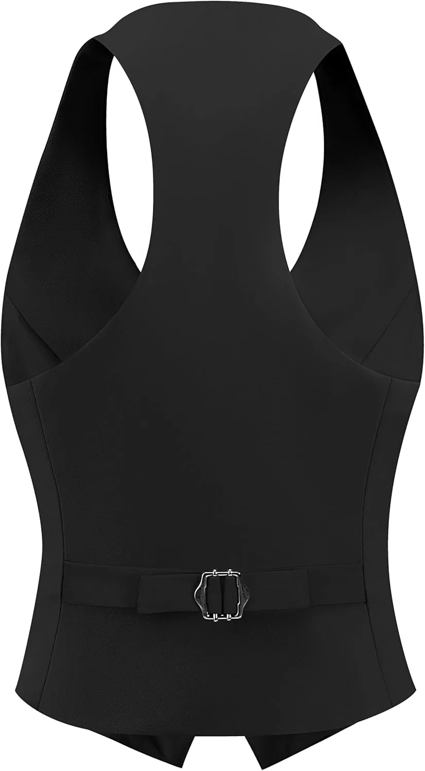 V VOCNI Vest for Women V Neck Suit Vest Sleeveless Racerback Fashion Dressy Crop Vest Top Fitted Jacket Waistcoat