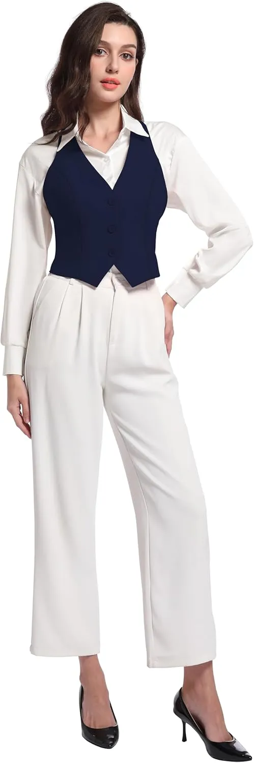 V VOCNI Vest for Women V Neck Suit Vest Sleeveless Racerback Fashion Dressy Crop Vest Top Fitted Jacket Waistcoat