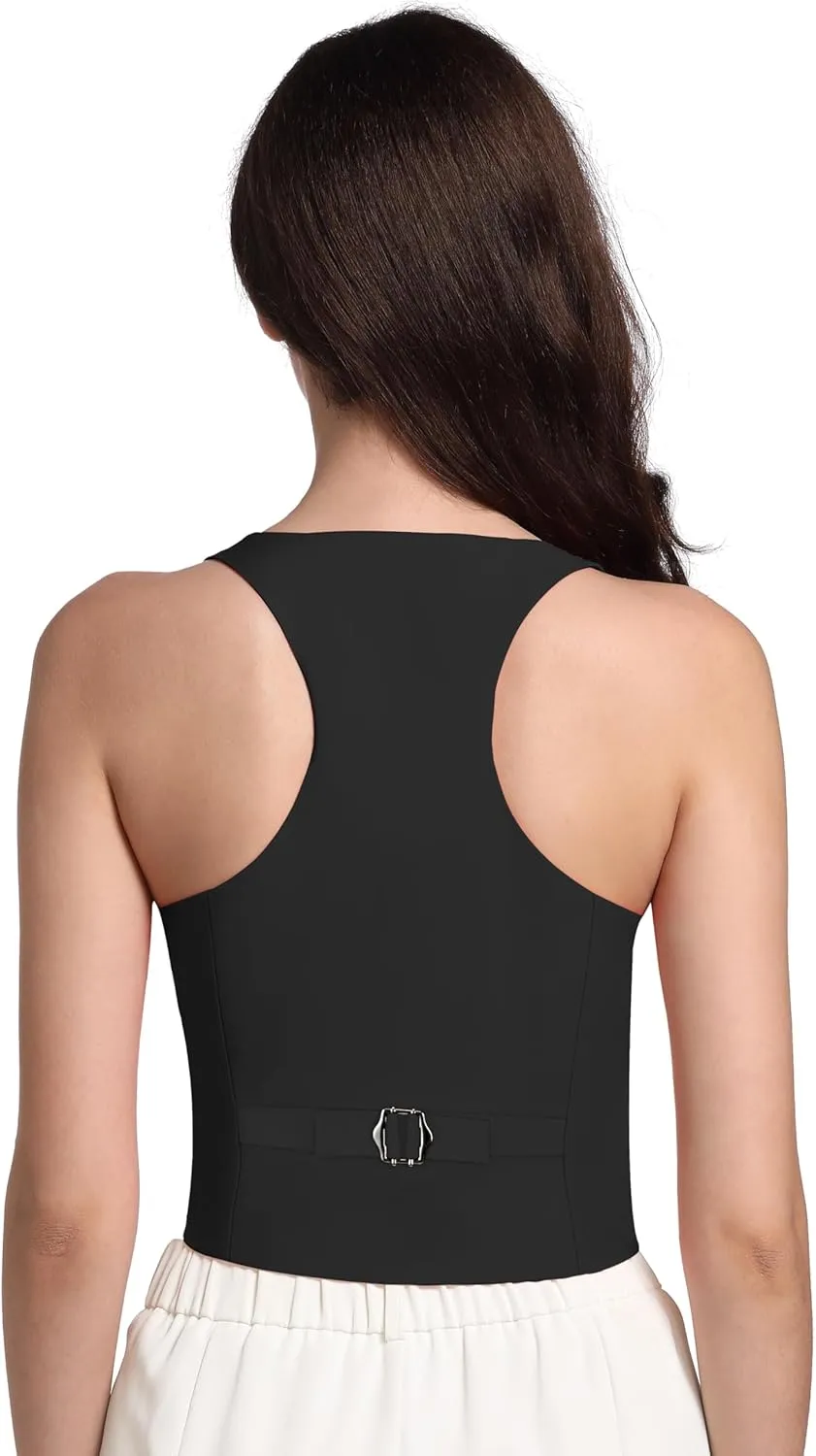 V VOCNI Vest for Women V Neck Suit Vest Sleeveless Racerback Fashion Dressy Crop Vest Top Fitted Jacket Waistcoat