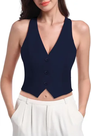 V VOCNI Vest for Women V Neck Suit Vest Sleeveless Racerback Fashion Dressy Crop Vest Top Fitted Jacket Waistcoat