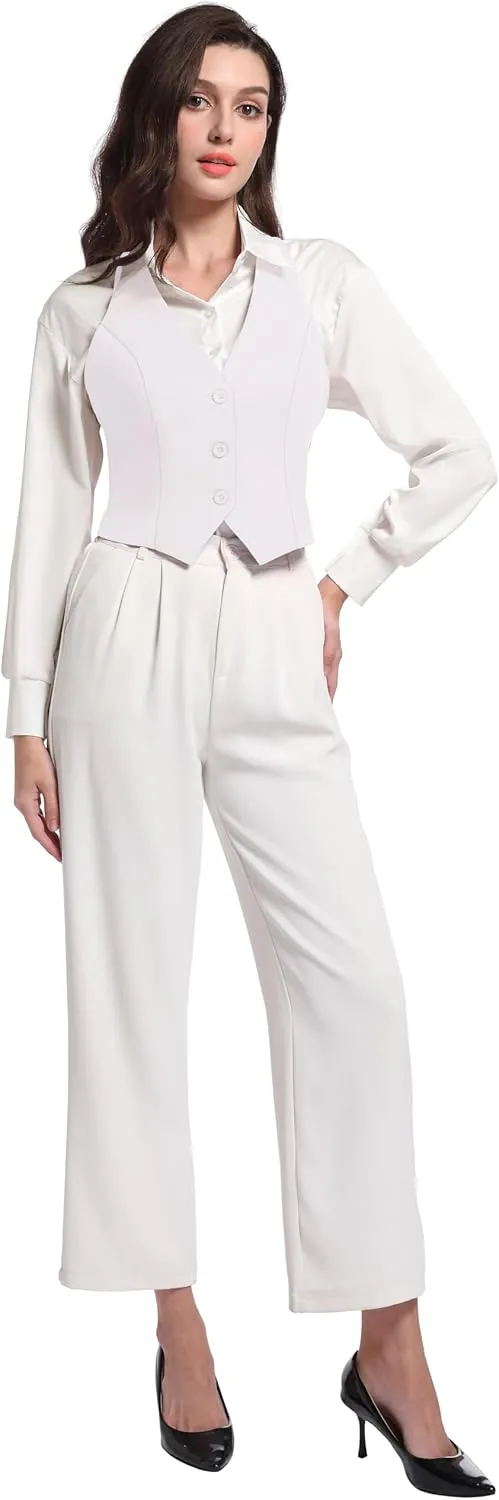 V VOCNI Vest for Women V Neck Suit Vest Sleeveless Racerback Fashion Dressy Crop Vest Top Fitted Jacket Waistcoat