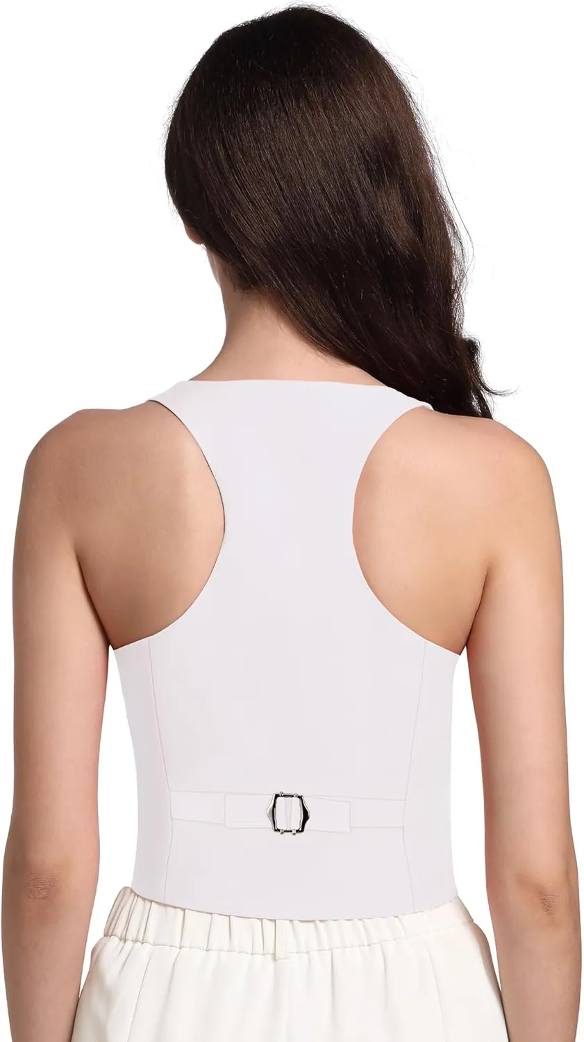 V VOCNI Vest for Women V Neck Suit Vest Sleeveless Racerback Fashion Dressy Crop Vest Top Fitted Jacket Waistcoat