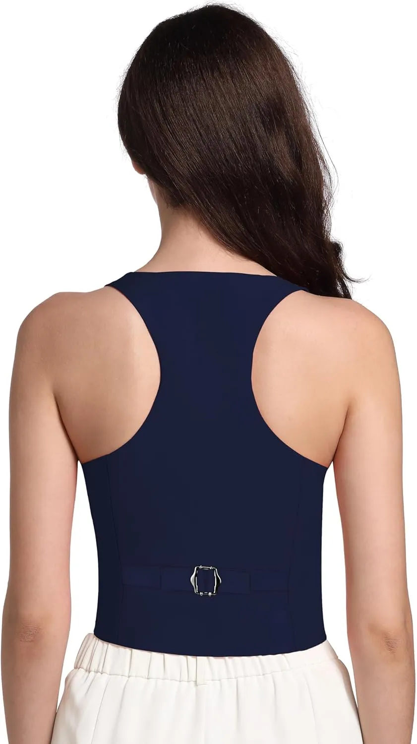 V VOCNI Vest for Women V Neck Suit Vest Sleeveless Racerback Fashion Dressy Crop Vest Top Fitted Jacket Waistcoat