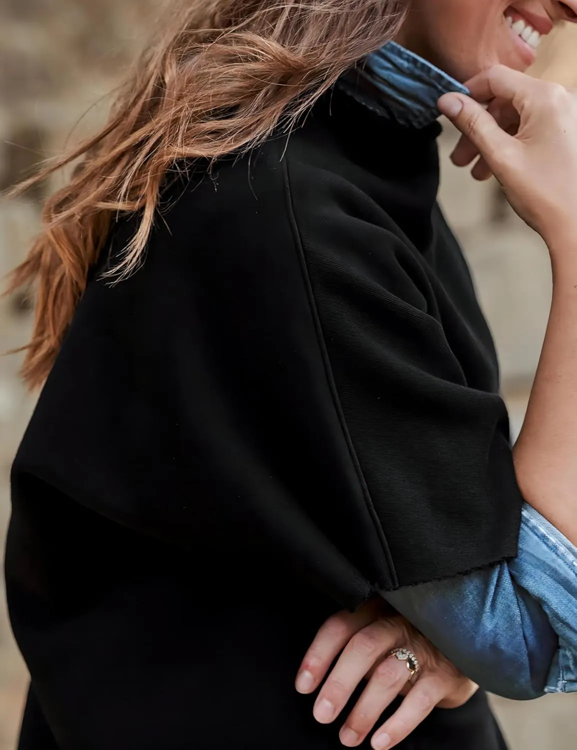 VAOYIU Women's Oversized Funnel Neck Tops 3/4 Batwing Sleeve Capelet Casual Travel Pullover Sweatshirts