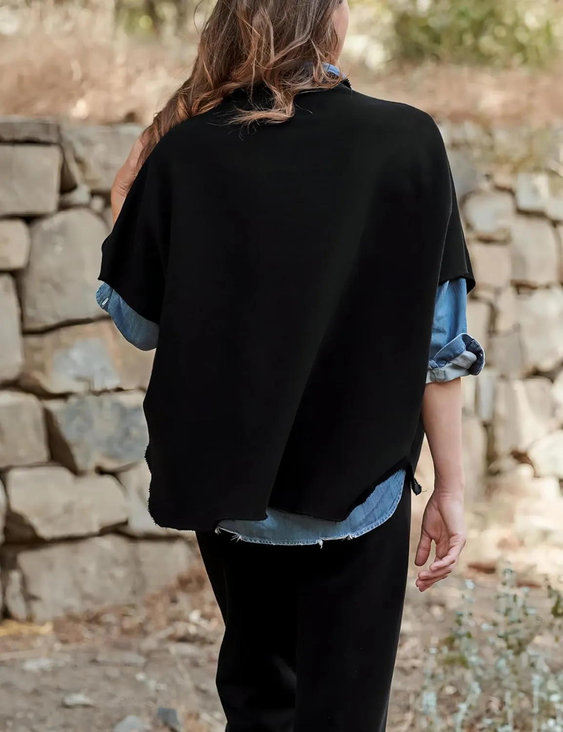 VAOYIU Women's Oversized Funnel Neck Tops 3/4 Batwing Sleeve Capelet Casual Travel Pullover Sweatshirts