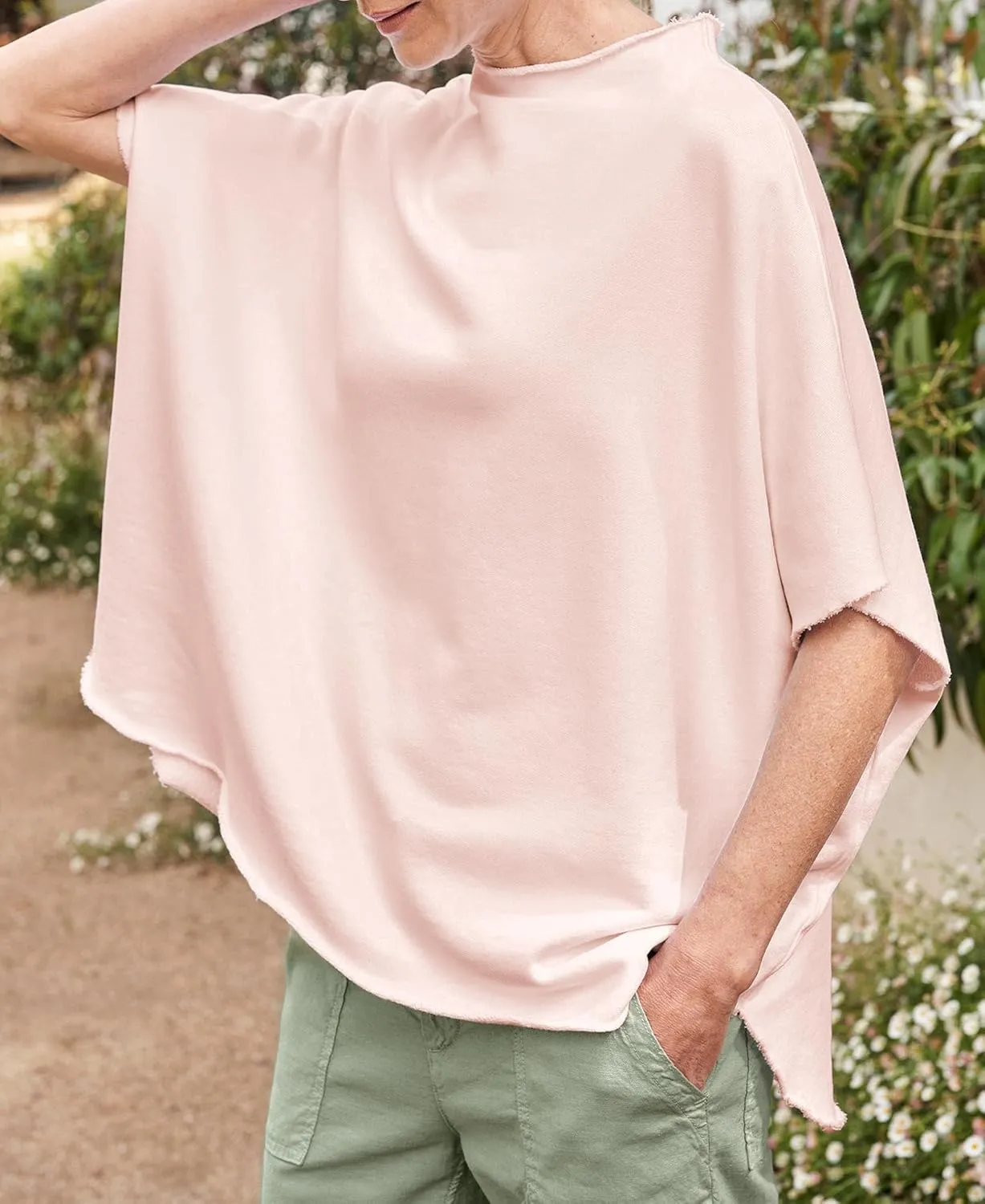 VAOYIU Women's Oversized Funnel Neck Tops 3/4 Batwing Sleeve Capelet Casual Travel Pullover Sweatshirts