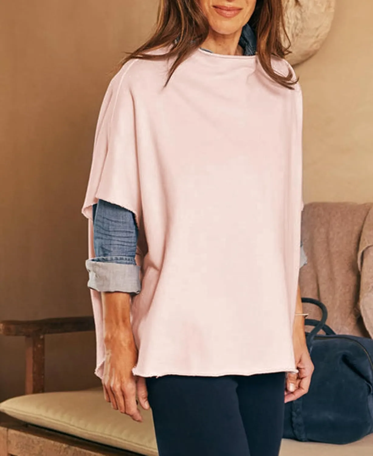 VAOYIU Women's Oversized Funnel Neck Tops 3/4 Batwing Sleeve Capelet Casual Travel Pullover Sweatshirts