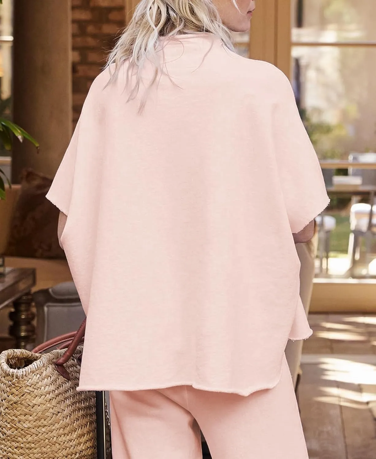 VAOYIU Women's Oversized Funnel Neck Tops 3/4 Batwing Sleeve Capelet Casual Travel Pullover Sweatshirts