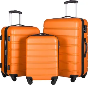 Versatile 3 Piece Hardside Spinner Luggage Set with Expandable Features, 20", 24", 28" - Orange
