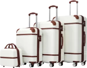 Versatile 4-Piece Hardshell Luggage Set with Lightweight Spinner Suitcases and Cosmetic Case, White