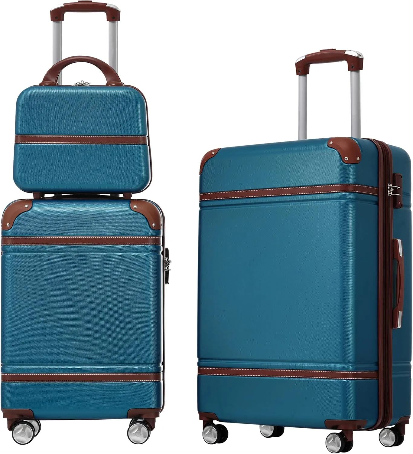 Versatile Hardshell Luggage Set with Cosmetic Case - Lightweight 3 Piece Spinner Suitcases in Blue