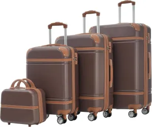 Versatile Travel Solution with 4-Piece Hardshell Luggage Set, Lightweight Design, Spinner Wheels, Brown