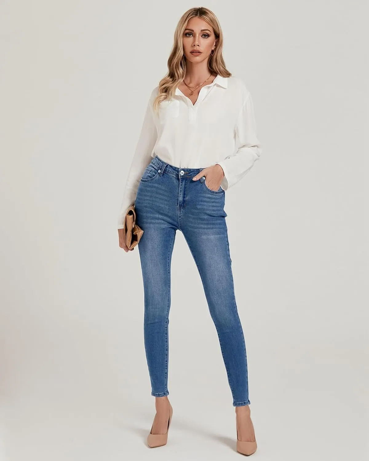 Vetinee Skinny Jeans for Women High Waisted Slim Fit Trendy Classic Stretchy Denim Pants Jean Leggings Jeggings Pockets