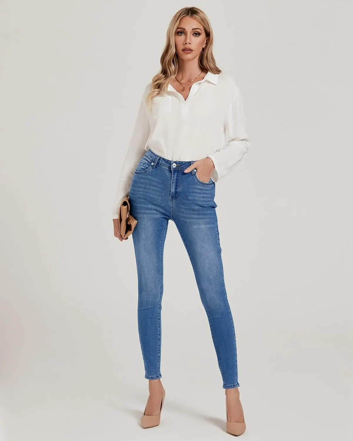 Vetinee Skinny Jeans for Women High Waisted Slim Fit Trendy Classic Stretchy Denim Pants Jean Leggings Jeggings Pockets