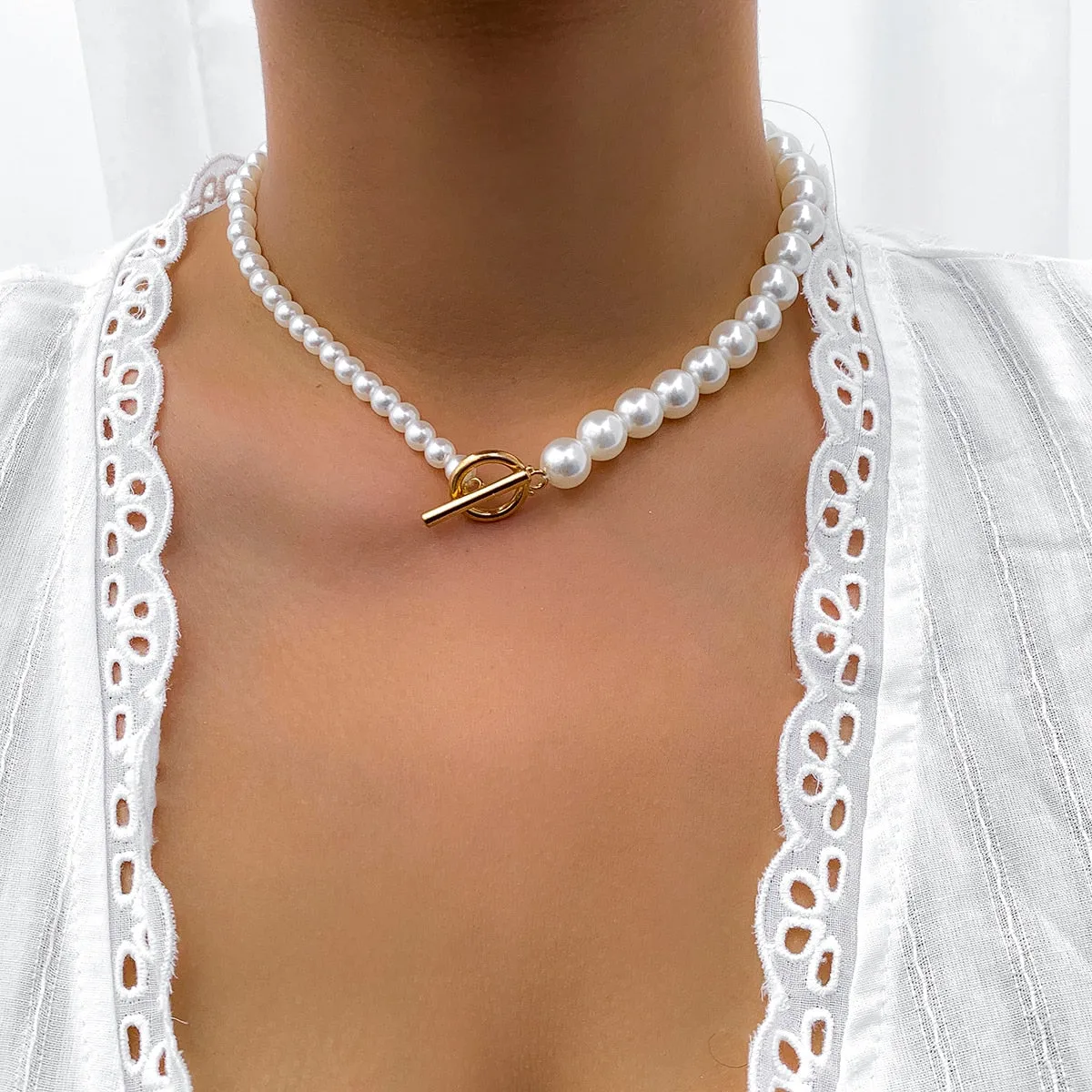 Vintage Baroque Pearl Heart OT Buckle Pendant Necklace