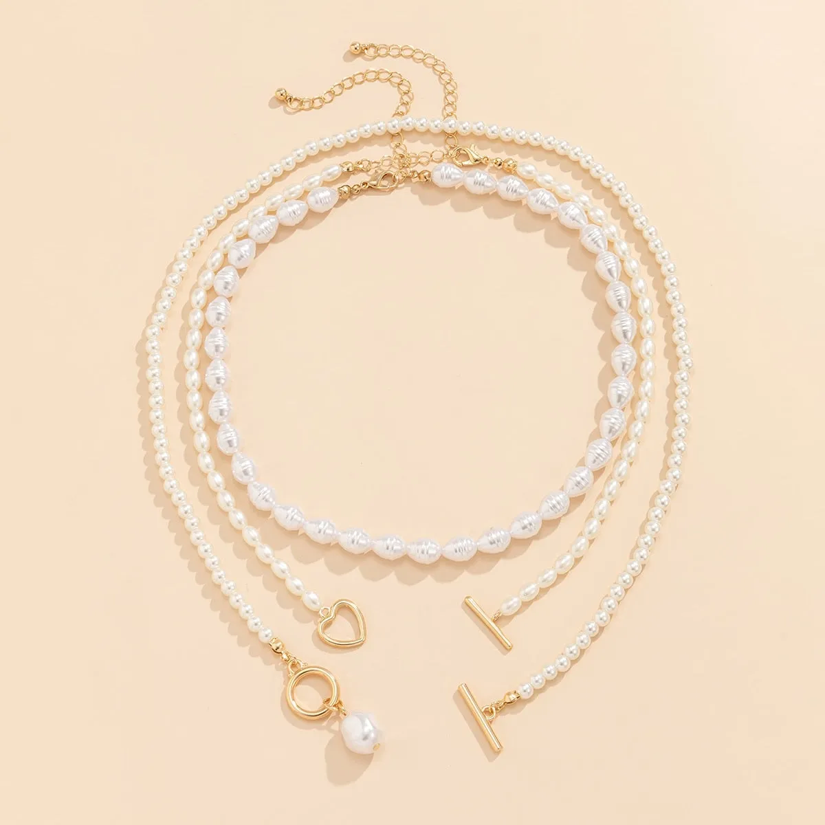 Vintage Baroque Pearl Heart OT Buckle Pendant Necklace