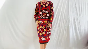 Vintage Uzbek Suzani Hand-Embroidered. Silk & Cotton Dress. XS-L