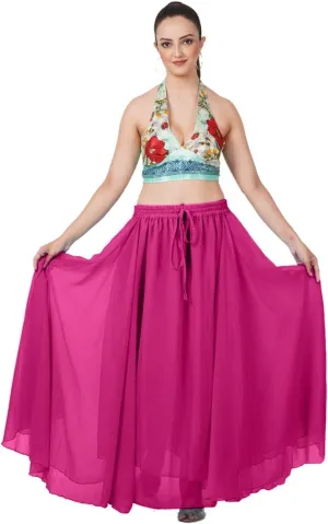 Wevez Women's Chiffon Elastic High Waist Flared Maxi Skirt